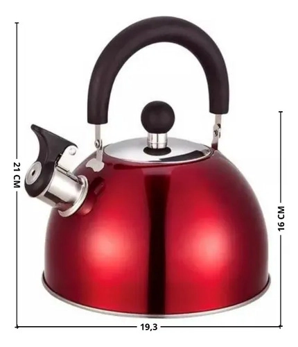 TETERA 2.5 LITROS ACERO INOXIDABLE CON SILBATO COLOR ROJO - 9