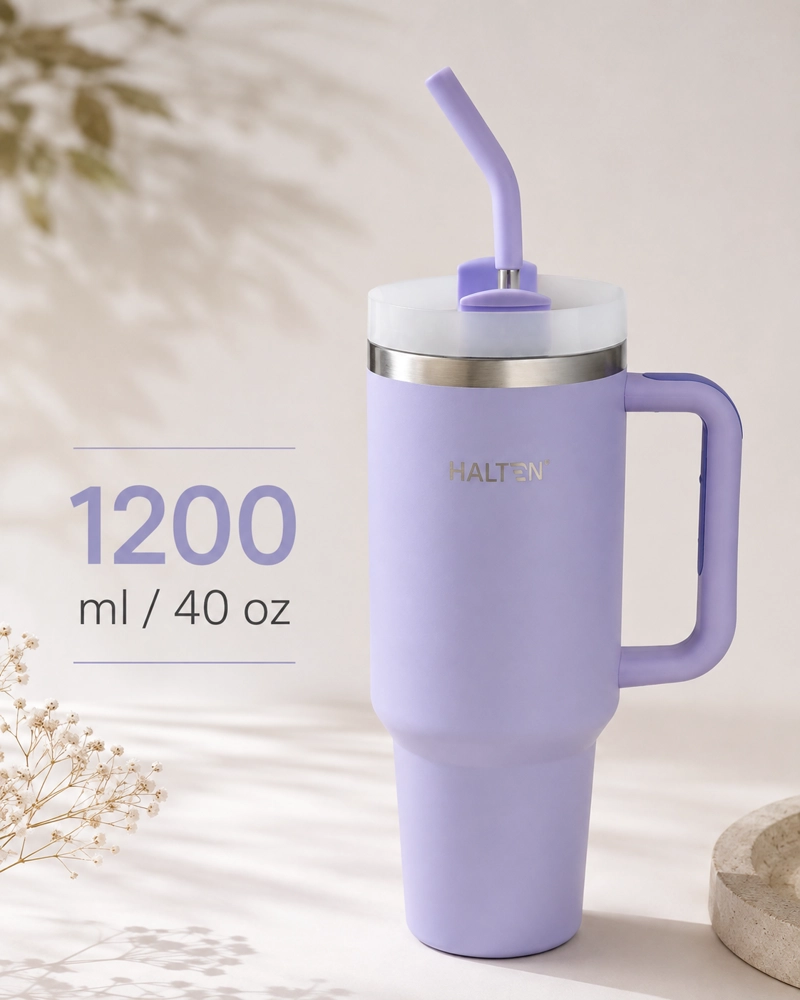 TERMO 1.2 L ACERO INOXIDABLE HALTEN MODELO GRANDE CON TAPA MORADO - 1