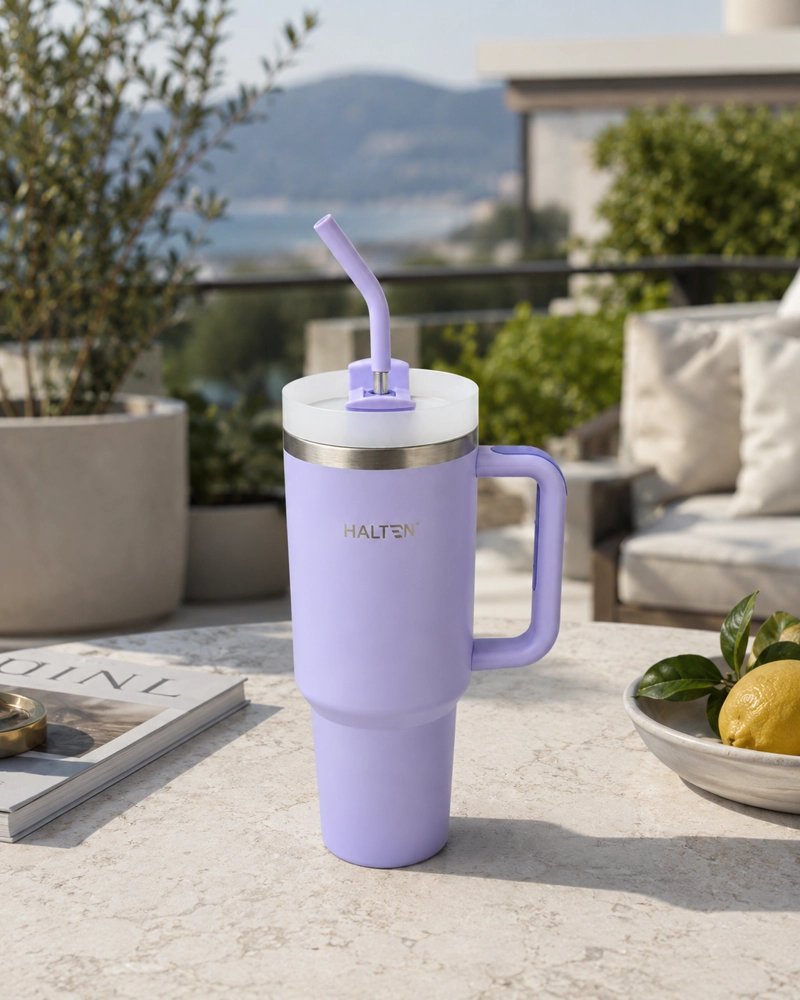 TERMO 1.2 L ACERO INOXIDABLE HALTEN MODELO GRANDE CON TAPA MORADO - 3