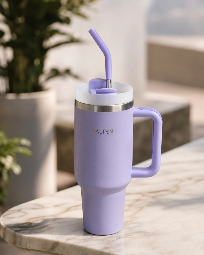 TERMO 1.2 L ACERO INOXIDABLE HALTEN MODELO GRANDE CON TAPA MORADO - 7