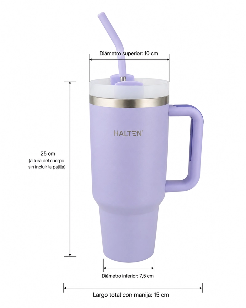 TERMO 1.2 L ACERO INOXIDABLE HALTEN MODELO GRANDE CON TAPA MORADO - 9