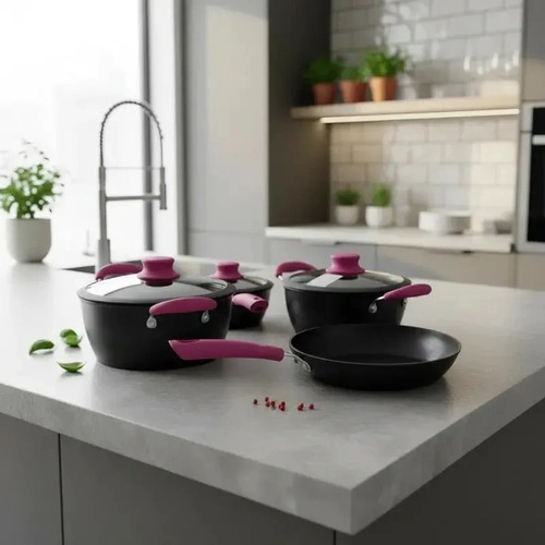 BATERIA DE COCINA 7 PIEZAS VITTA CHERRY ANTIADHERENTE PARA TODO TIPO DE COCINAS - 4