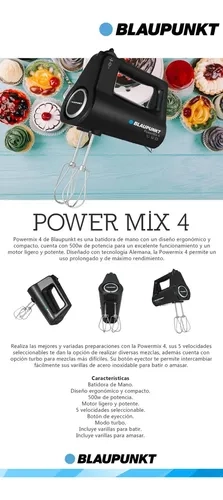 BATIDORA DE MANO BLAUPUNKT POWERMIX 4 500W 5 VELOCIDADES COLOR NEGRO - 6
