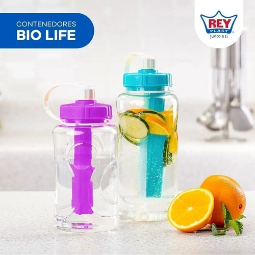 BOTELLA DEPORTIVA MORADO BIO LIFE 2L REYPLAST CON ENFRIADOR DE HIELO - 9