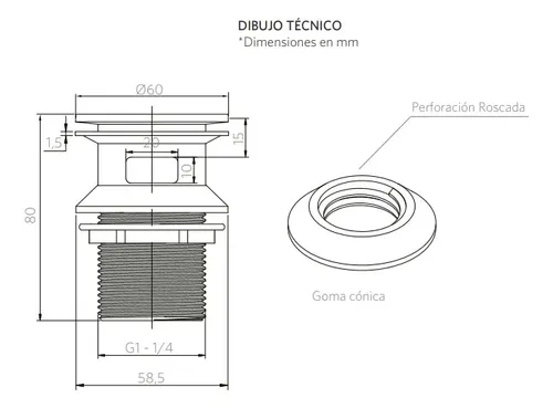 DESAGÜE LAVAMANOS ACERO INOXIDABLE STRETTO SS304 MONEDA 1 1/4 - 4