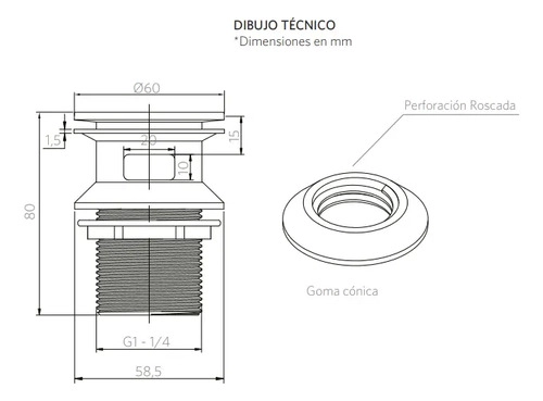 DESAGÜE LAVAMANOS CROMADO GIRATORIO STRETTO MODELO MONEDA 1 1/4 - 5