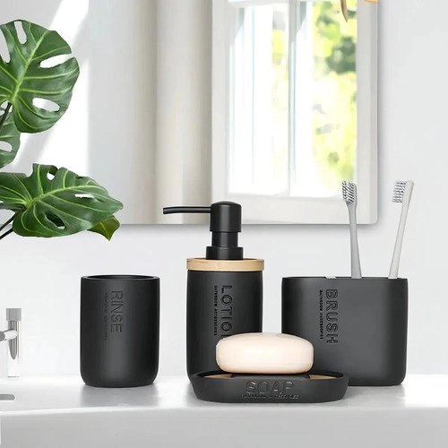 KIT ACCESORIO BAÑO CE RAMICA BAMBU STRETTO 4 PIEZAS NEGRO - 3