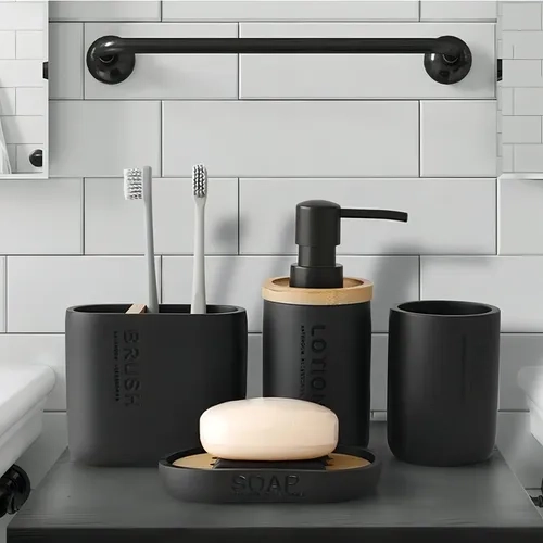 KIT ACCESORIO BAÑO CE RAMICA BAMBU STRETTO 4 PIEZAS NEGRO - 5