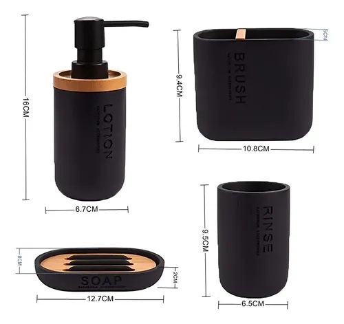 KIT ACCESORIO BAÑO CE RAMICA BAMBU STRETTO 4 PIEZAS NEGRO - 9