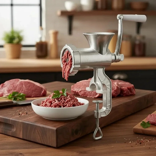 MOLEDORA MANUAL DE CARNE ALUMINIO HIERRO AL CARBONO PLATEADO - 2