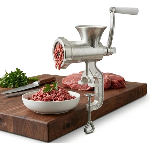 MOLEDORA MANUAL DE CARNE ALUMINIO HIERRO AL CARBONO PLATEADO - 3