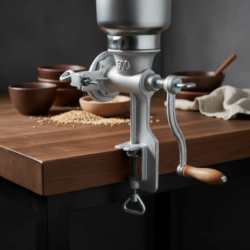 MOLINO MANUAL AJUSTABLE ACERO PLATEADO CON MANGO DE MADERA PARA MAIZ - 3