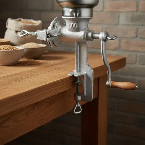 MOLINO MANUAL AJUSTABLE ACERO PLATEADO CON MANGO DE MADERA PARA MAIZ - 6