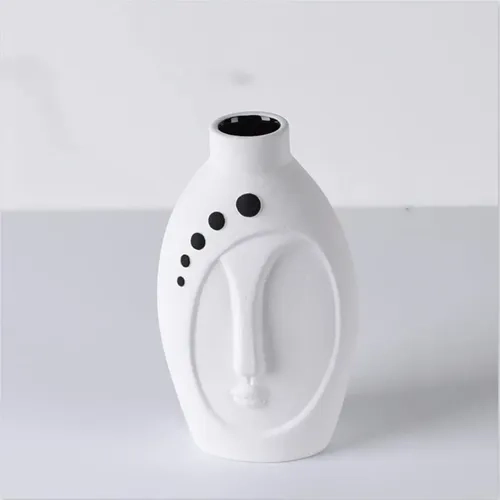 FLORERO DE CERAMICA BLANCO MODERNO DISEÑO CARA BLANCA DECORACION - 1