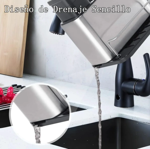 DISPENSADOR DE JABON ACABADO NEGRO PLATEADO PLASTICO ABS DISEÑO COMPACTO COCINA - 3