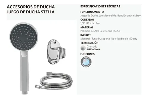 JUEGO DE DUCHA ANTICALCAREO CON MANERAL STRETTO CONEXION 1/2' HE FLEXIBLE - 3