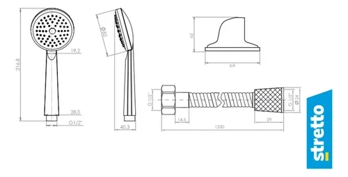 JUEGO DE DUCHA ANTICALCAREO CON MANERAL STRETTO CONEXION 1/2' HE FLEXIBLE - 4