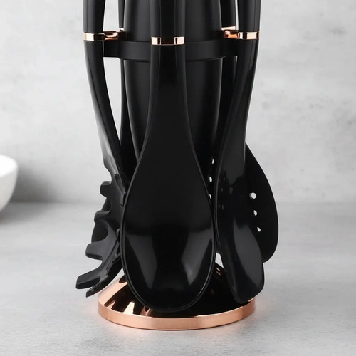 SET UTENSILIOS DE COCINA 6 PIEZAS SOPORTE GIRATORIO NEGRO SILICONA - 3