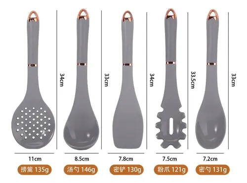 SET UTENSILIOS DE COCINA 6 PIEZAS SOPORTE GIRATORIO NEGRO SILICONA - 6