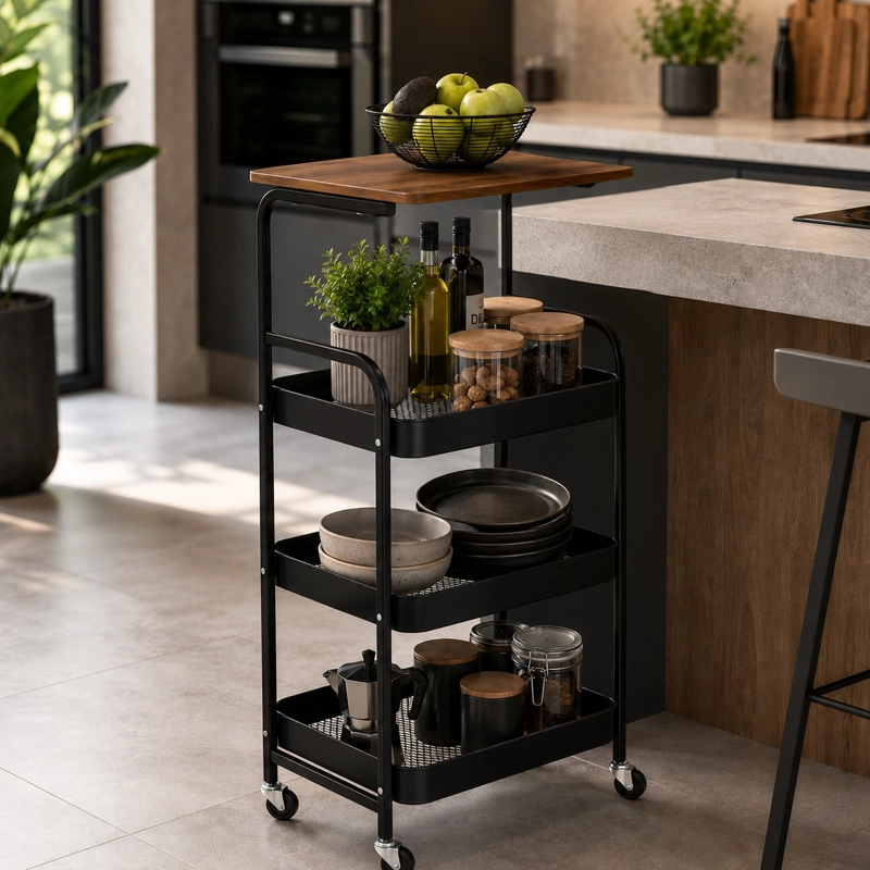 ORGANIZADOR DE COCINA FRUTERO TIPO BUFFET DE MADERA INDUSTRIAL MARCA MP STORE - 1