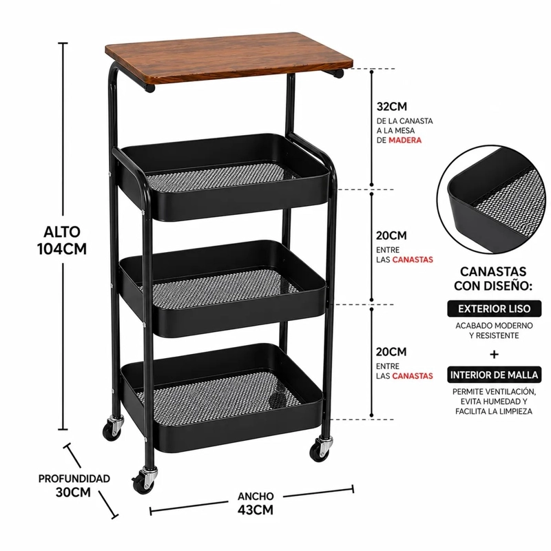 ORGANIZADOR DE COCINA FRUTERO TIPO BUFFET DE MADERA INDUSTRIAL MARCA MP STORE - 8