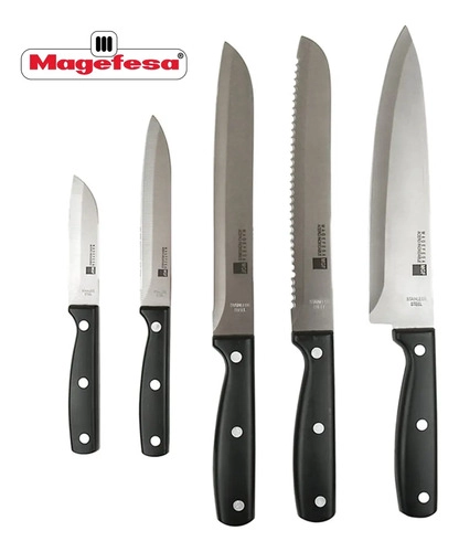SET DE CUCHILLOS DE COCINA CON TACO DE MADERA MAGEFESA BLADE ACERO INOXIDABLE NEGRO - 7