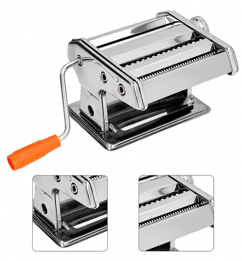MAQUINA 3 EN 1 PARA AMASAR CORTAR PASTA TALLARINES SPAGHETT IACERO INOXIDABLE CON RODILLO AJUSTABLE - 2