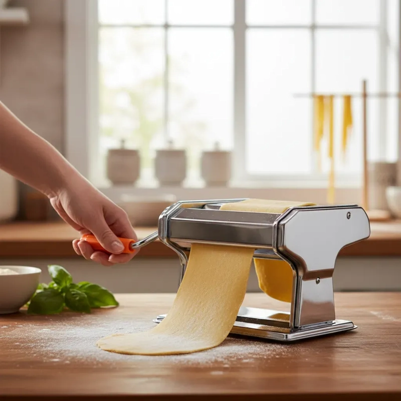 MAQUINA 3 EN 1 PARA AMASAR CORTAR PASTA TALLARINES SPAGHETT IACERO INOXIDABLE CON RODILLO AJUSTABLE - 5