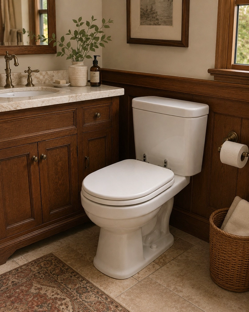 ASIENTO TAPA WC ELONGADO DE MADERA CON BISAGRAS METALICA Y CIERRE SUEVE MODELO HAMBURG MARCA TAUMM - 2