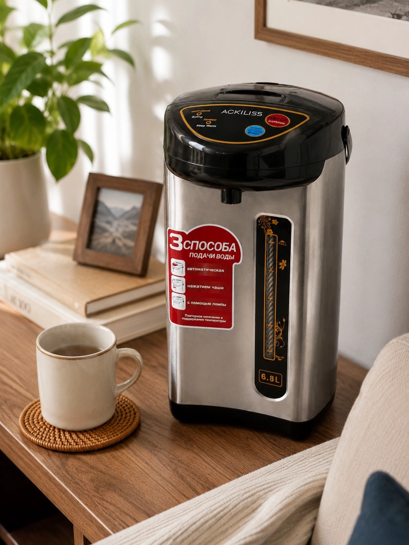 TERMO HERVIDOR ELECTRICO 800W 6.8 LITROS COLOR CROMO - 5
