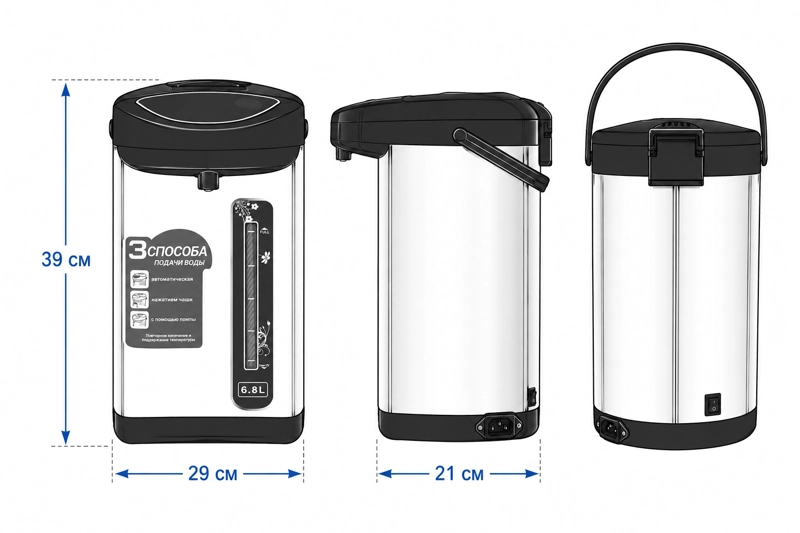 TERMO HERVIDOR ELECTRICO 800W 6.8 LITROS COLOR CROMO - 8