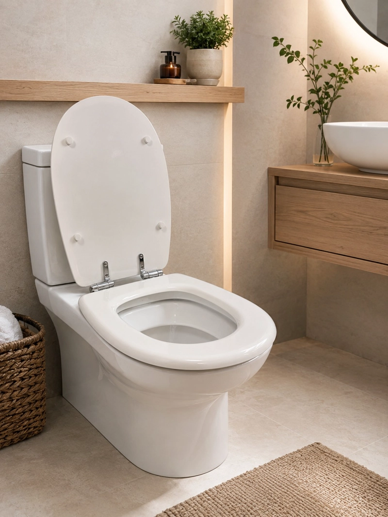 ASIENTO TAPA WC ELONGADO DE MADERA CON BISAGRAS METALICA Y CIERRE SUEVE MODELO HESSEN MARCA TAUMM - 2