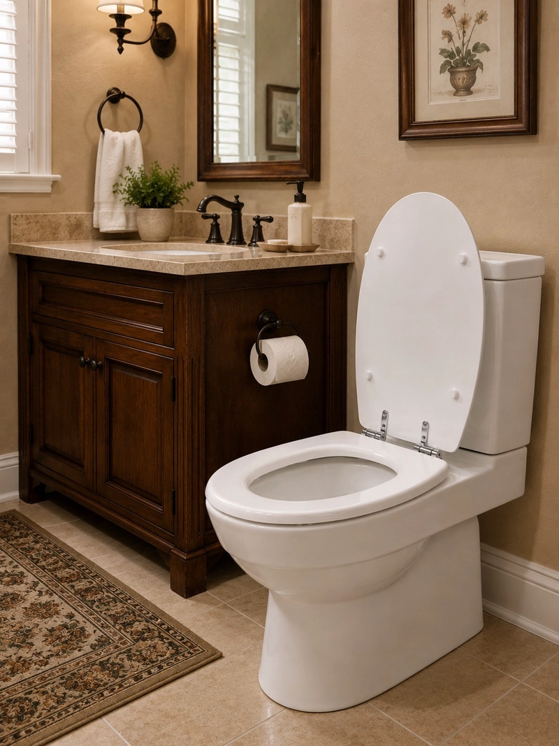 ASIENTO TAPA WC ELONGADO DE MADERA CON BISAGRAS METALICA Y CIERRE SUEVE MODELO HESSEN MARCA TAUMM - 5