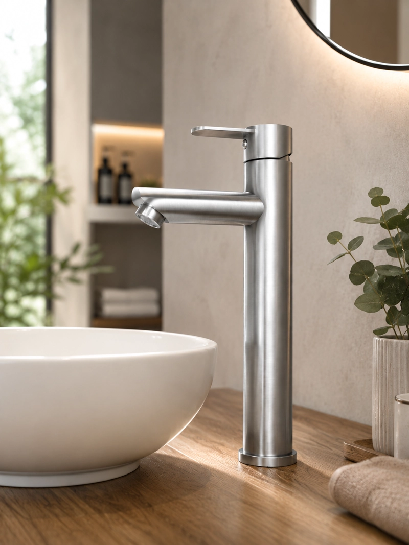 MONOMANDO LLAVE GRIFO PARA LAVATORIO MODELO MODERN INOX ALTO MARCA TAUMM COLOR ACERO INOX - 1