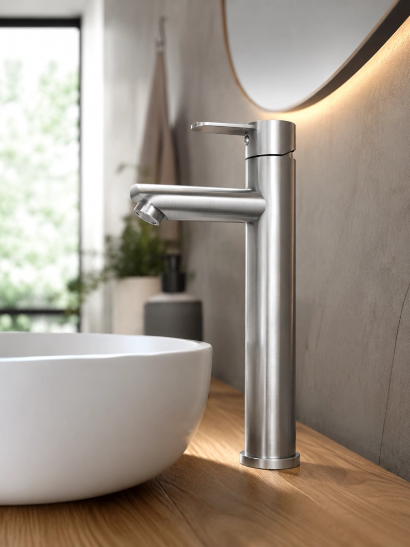 MONOMANDO LLAVE GRIFO PARA LAVATORIO MODELO MODERN INOX ALTO MARCA TAUMM COLOR ACERO INOX - 4