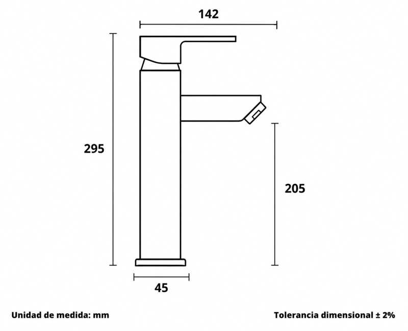 MONOMANDO LLAVE GRIFO PARA LAVATORIO MODELO MODERN INOX ALTO MARCA TAUMM COLOR ACERO INOX - 7