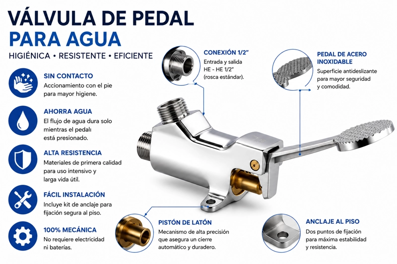 VALVULA PEDAL HE-HE 1/2' MARCA TAUMM COLOR CROMO - 1