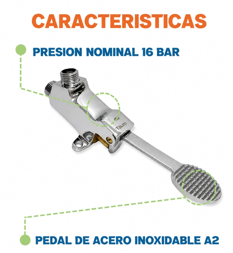 VALVULA PEDAL HE-HE 1/2' MARCA TAUMM COLOR CROMO - 6