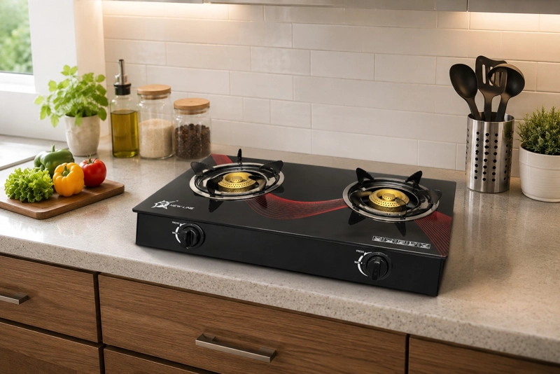 COCINA A GAS CON 2 PLATOS VIDRIO TEMPLADO MARCA NEW LINE NEGRO - 2