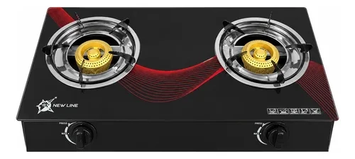 COCINA A GAS CON 2 PLATOS VIDRIO TEMPLADO MARCA NEW LINE NEGRO - 3