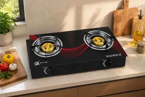 COCINA A GAS CON 2 PLATOS VIDRIO TEMPLADO MARCA NEW LINE NEGRO - 5