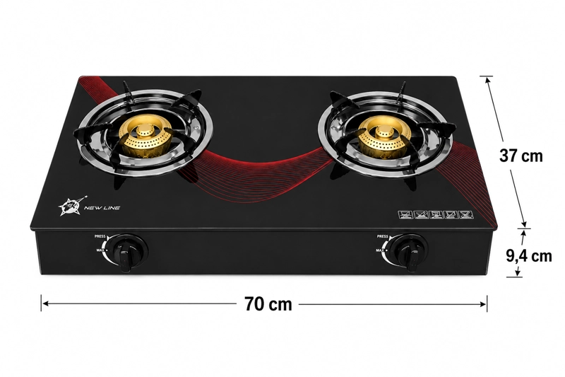 COCINA A GAS CON 2 PLATOS VIDRIO TEMPLADO MARCA NEW LINE NEGRO - 7