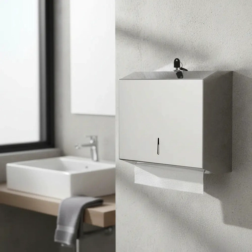 DISPENSADOR DE TOALLA INTERFOLIADAS ACERO INOXIDABLE TÄUMM DE PARED CON LLAVE 400 TOALLAS - 4