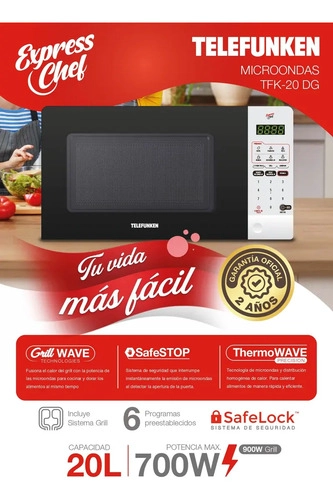 MICROONDAS DIGITAL 20L GRILL 900W TELEFUNKEN TFK20DG 220V - 7