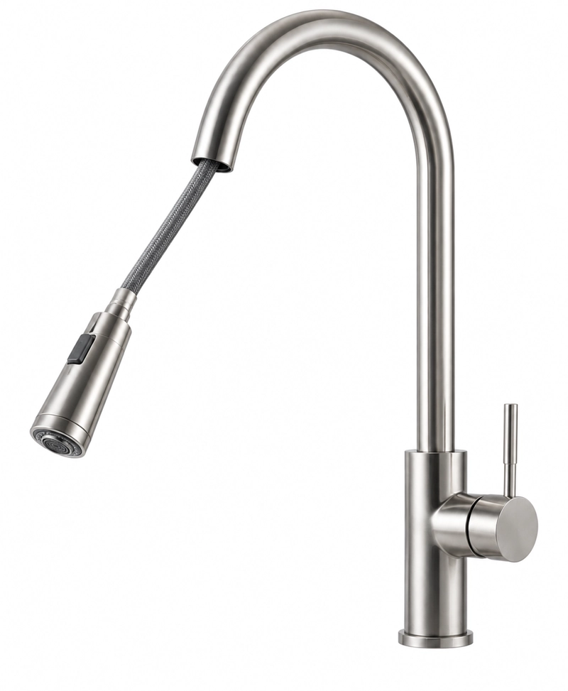 MONOMANDO LLAVE GRIFO EXTRAIBLE PARA LAVAPLATOS MODELO MODER INOX MARCA TAUMM COLOR ACERO INOX - 3