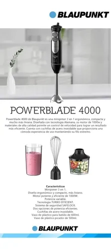 MINIPIMER 1000 W 700 ML BLAUPUNKT POWERBLADE 4000 ACERO INOXIDABLE - 7