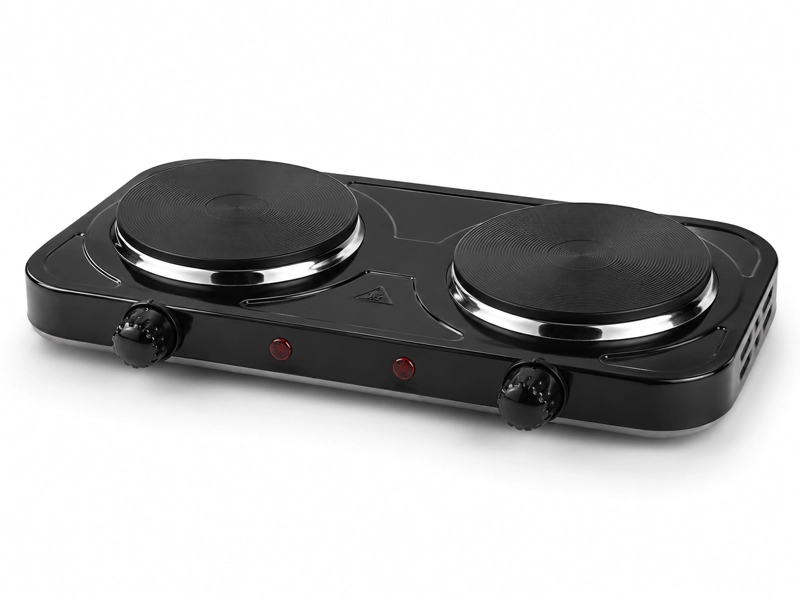 COCINILLA ELE CTRICA DOS PLATOS METAL NEGRO COMPACTA PORTATIL - 3