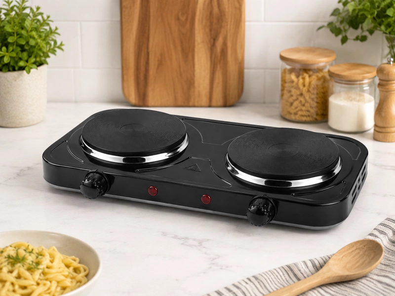 COCINILLA ELE CTRICA DOS PLATOS METAL NEGRO COMPACTA PORTATIL - 4