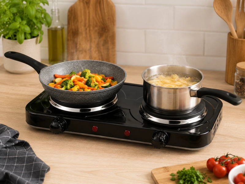 COCINILLA ELE CTRICA DOS PLATOS METAL NEGRO COMPACTA PORTATIL - 5