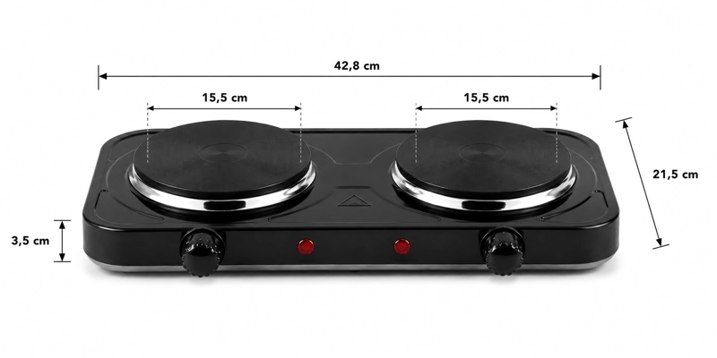 COCINILLA ELE CTRICA DOS PLATOS METAL NEGRO COMPACTA PORTATIL - 6